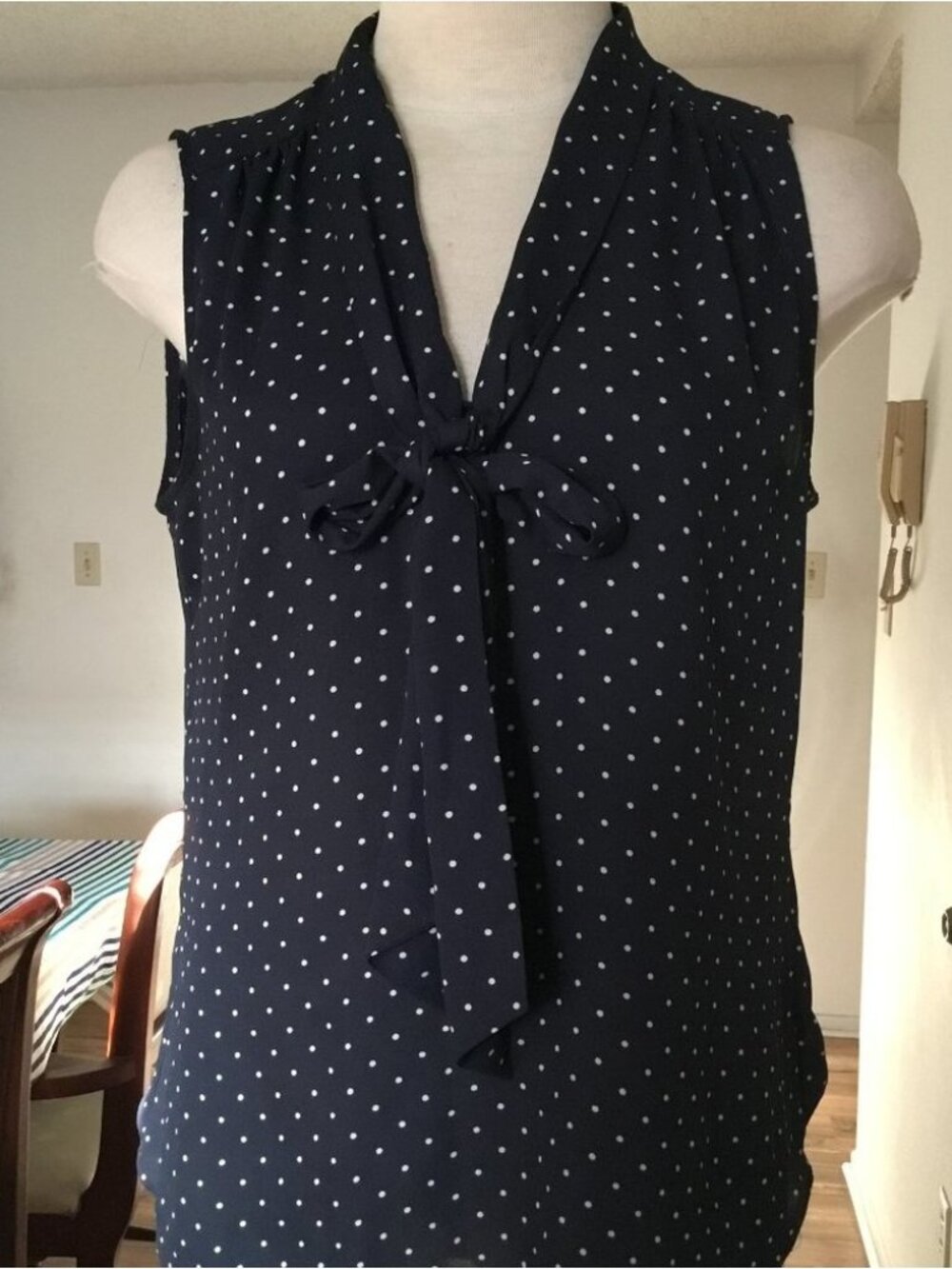 Polka Dot Top Tank Tie Neckline Sleeveless Lightweigth Blue 8